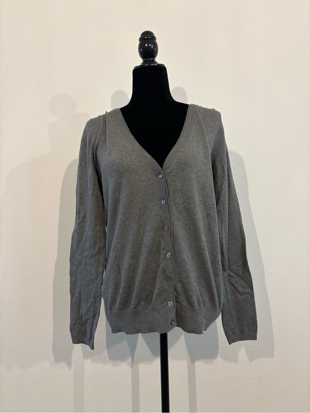 LOFT Gray V-Neck Button Cardigan
